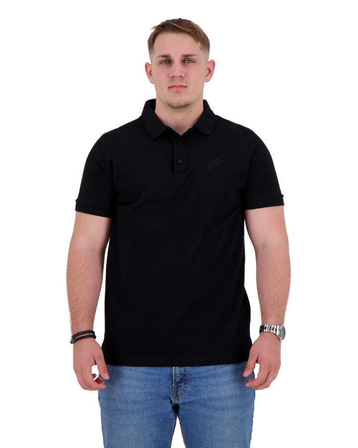 MELOKI schwarzes Polo-Shirt mit schwarzem Farbfleck - Spenden für Mensch und Tier im Glück, modisch, aus Bio-Baumwolle für Tierfreunde