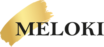 MELOKI Logo mit goldenem Farbfleck