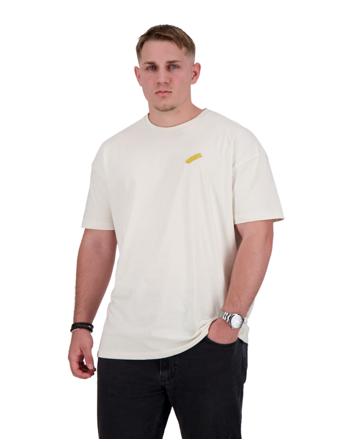 Creme Weisses Oversize MELOKI T-Shirt mit entspannter Passform und modernem Design – perfekt für einen lässigen Style