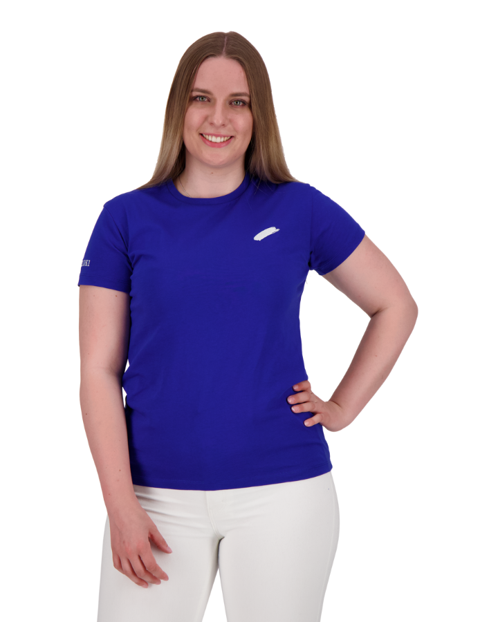 MELOKI Unisex-T-Shirt in Blau mit weissem Farbfleck - modisch, stilvoll und zeitlos für Spendenaktionen zugunsten von Joel Kinderspitex