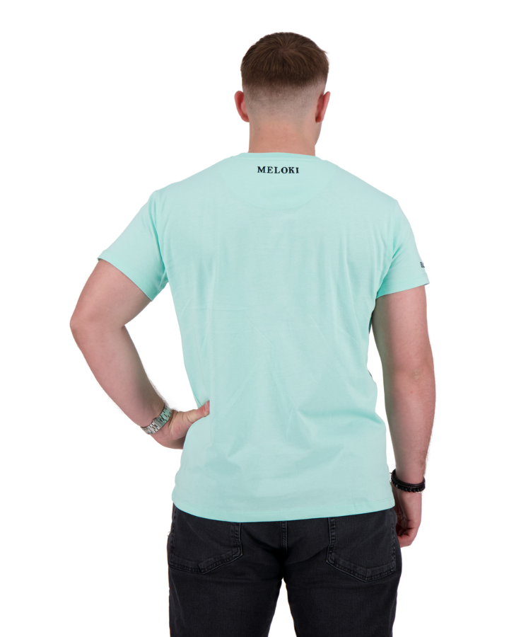 MELOKI Mint T-Shirt mit Stickerei, schwarzem Farbfleck und Spenden für Mensch und Tier im Glück - unisex, bequem und aus umweltfreundlicher Bio-Baumwolle