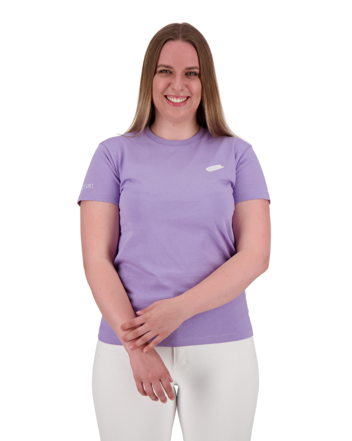 MELOKI Unisex-T-Shirt in Violett mit weissem Farbfleck - Unterstützung der Joel Kinderspitex mit Stil