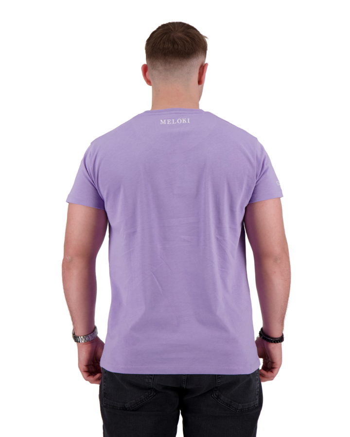 Violettes MELOKI T-Shirt mit weissem Farbfleck für Damen und Herren - Spenden für Joel Kinderspitex